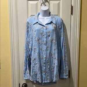Rose & Everly Womens Light Blue Floral Button-Down Shirt Sz XXL Fairy Whimsigoth